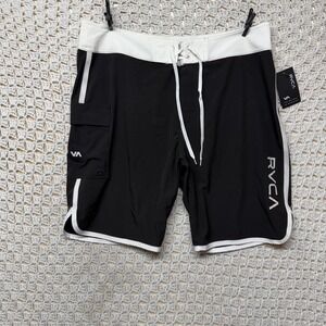 RVCA Eastern II Trunk Swim Shorts Mens Sz 36 Black Performance Stretch NWT
